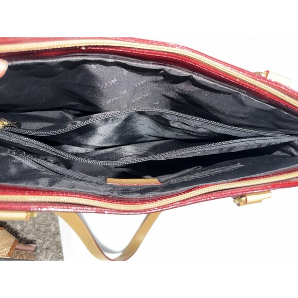 Arcadia Italy Red Patent Leather Tote Bag Monogram Embossed Large Satchel - Picture 9 of 11